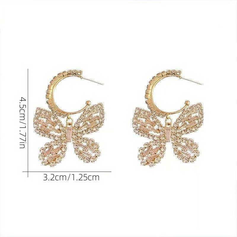 1 Pair of Alloy Inlay Sparkling Rhinestone Butterfly Hoop Earrings for Women, Jewelry Suitable for All Occasions, Exquisite Gift for Girls and Women Without Gift Box