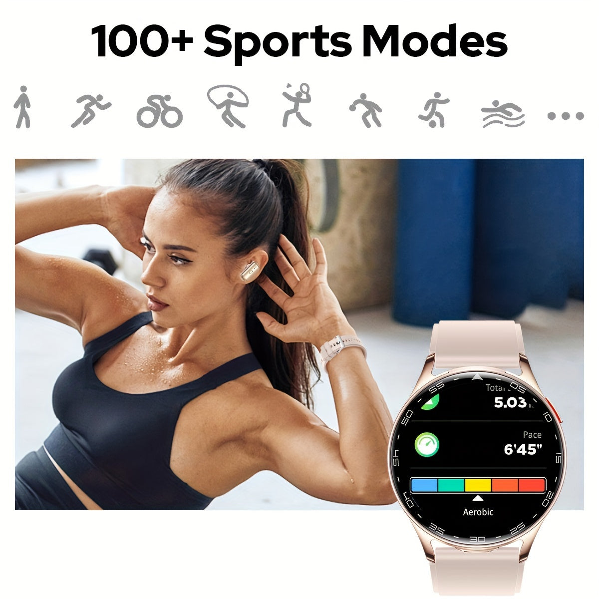 1.39" Full Touch Smart Watch for Women & Men - Wireless Calls, Remote Camera Control, Water Reminder, Message Alerts, Fitness Tracker with 100+ Sports Modes, Built-In Headphones, IP67, Black Silicone Band, Calorie Counter & P