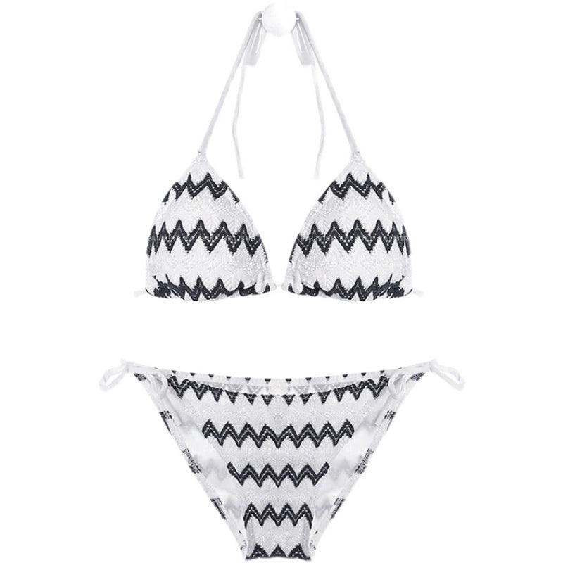 Hot Spring Wave Stripes Three-Point Small Chest Sexy Swimsuit