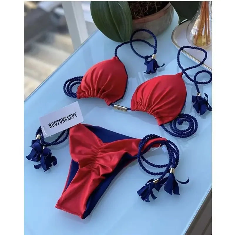 2024 Swimsuit Women's Bikini Print Rope Print Swimsuit