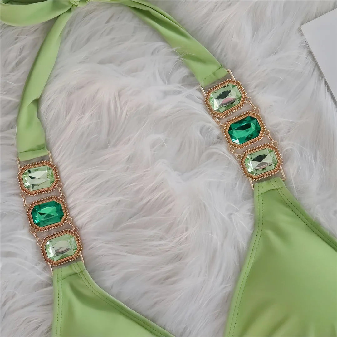 10 Colors Diamond Rhinestones Halter Bikini Women Swimwear Female Swimsuit Two-pieces Bikini set Bather Bathing Suit Swim V6194