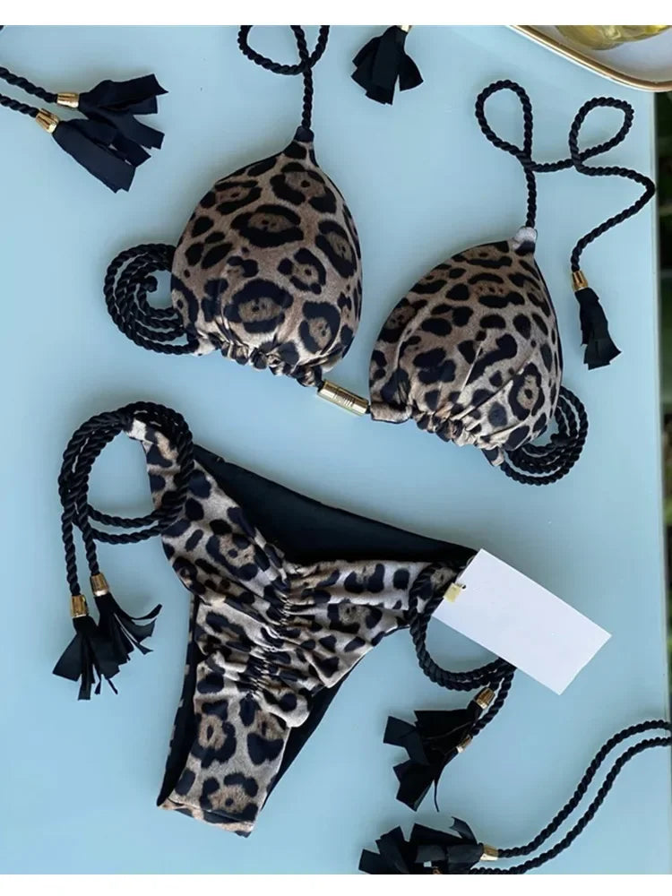 2024 Swimsuit Women's Bikini Print Rope Print Swimsuit
