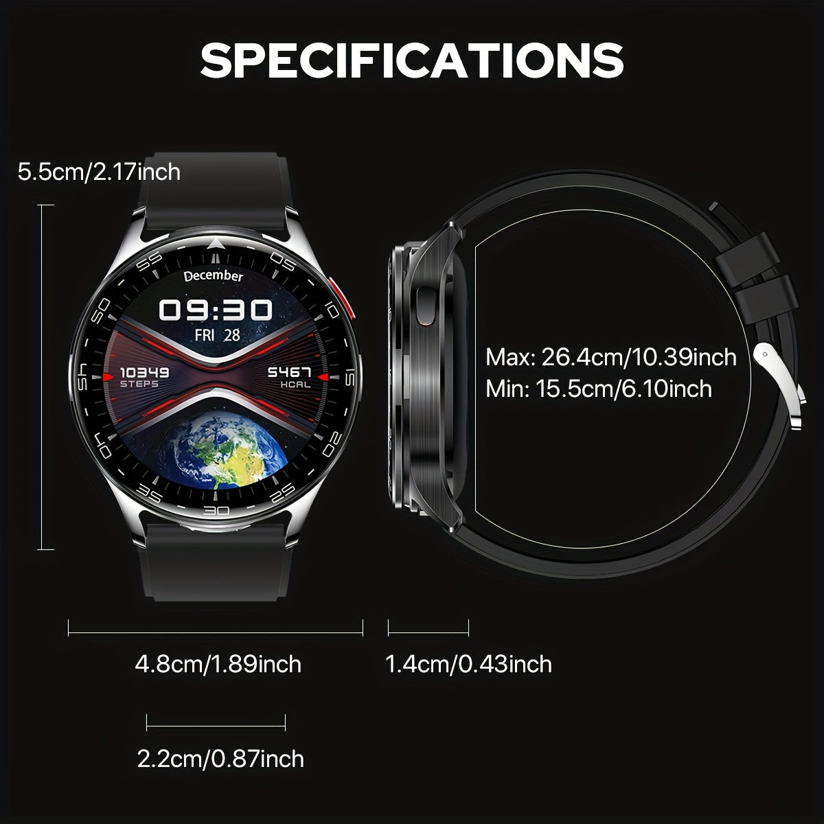 1.39" Full Touch Smart Watch for Women & Men - Wireless Calls, Remote Camera Control, Water Reminder, Message Alerts, Fitness Tracker with 100+ Sports Modes, Built-In Headphones, IP67, Black Silicone Band, Calorie Counter & P