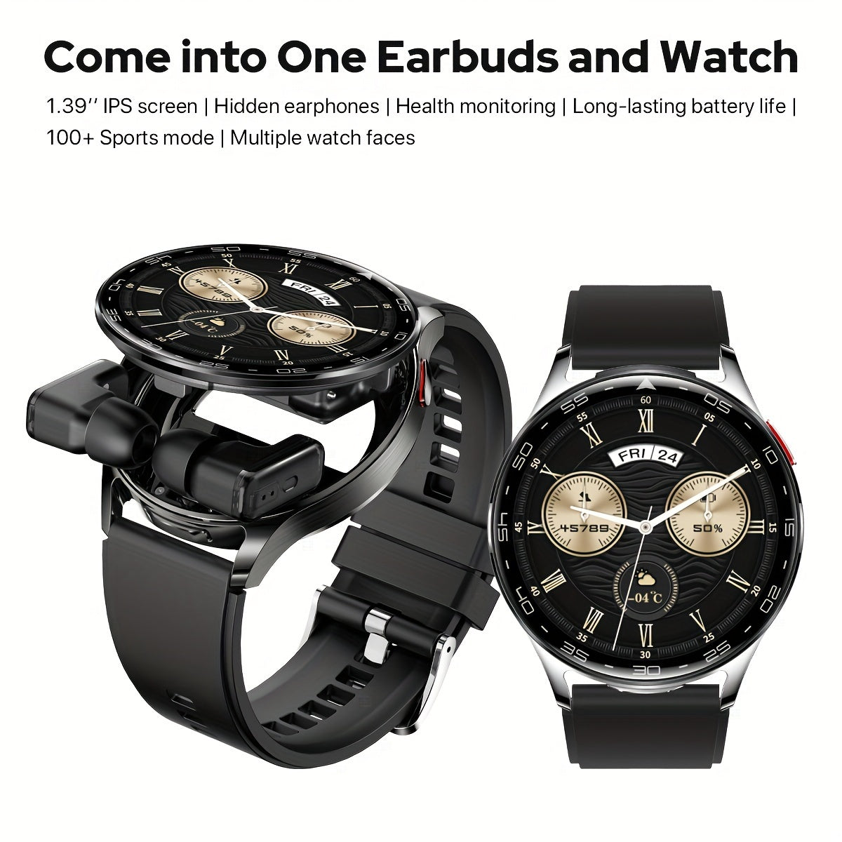 1.39" Full Touch Smart Watch for Women & Men - Wireless Calls, Remote Camera Control, Water Reminder, Message Alerts, Fitness Tracker with 100+ Sports Modes, Built-In Headphones, IP67, Black Silicone Band, Calorie Counter & P