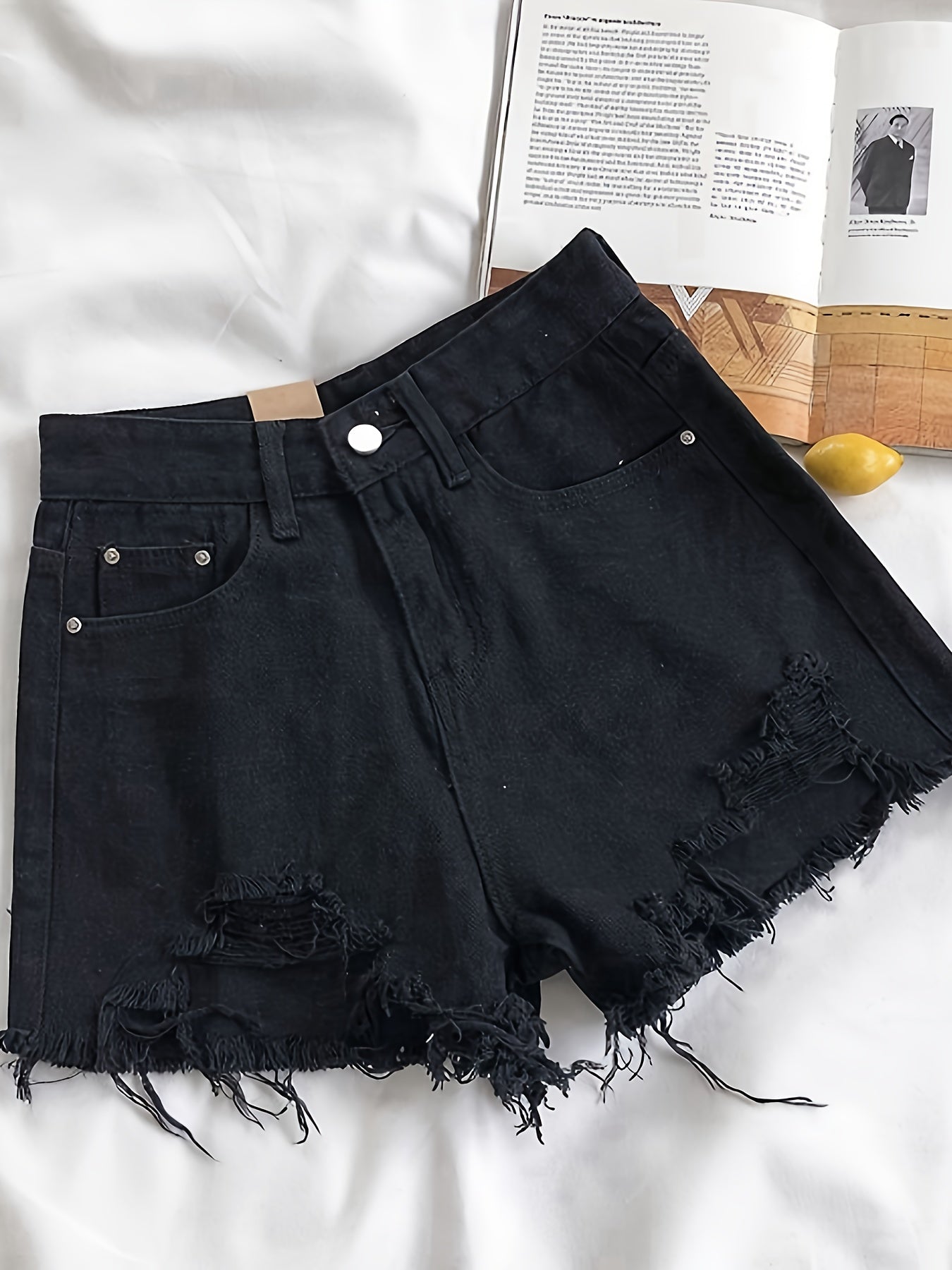 Women's High Waist Ripped Jeans Shorts - Casual Summer Denim-Style A-Line Cut with Button Closure, Machine Washable Non-Stretch Fabric for Spring/Summer Outfits, Denim Shorts