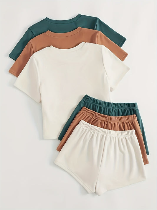 Three-piece Set Of Multi-color And Style Velvet Fabric Women'S Casual Short-sleeved Top And Shorts For Home