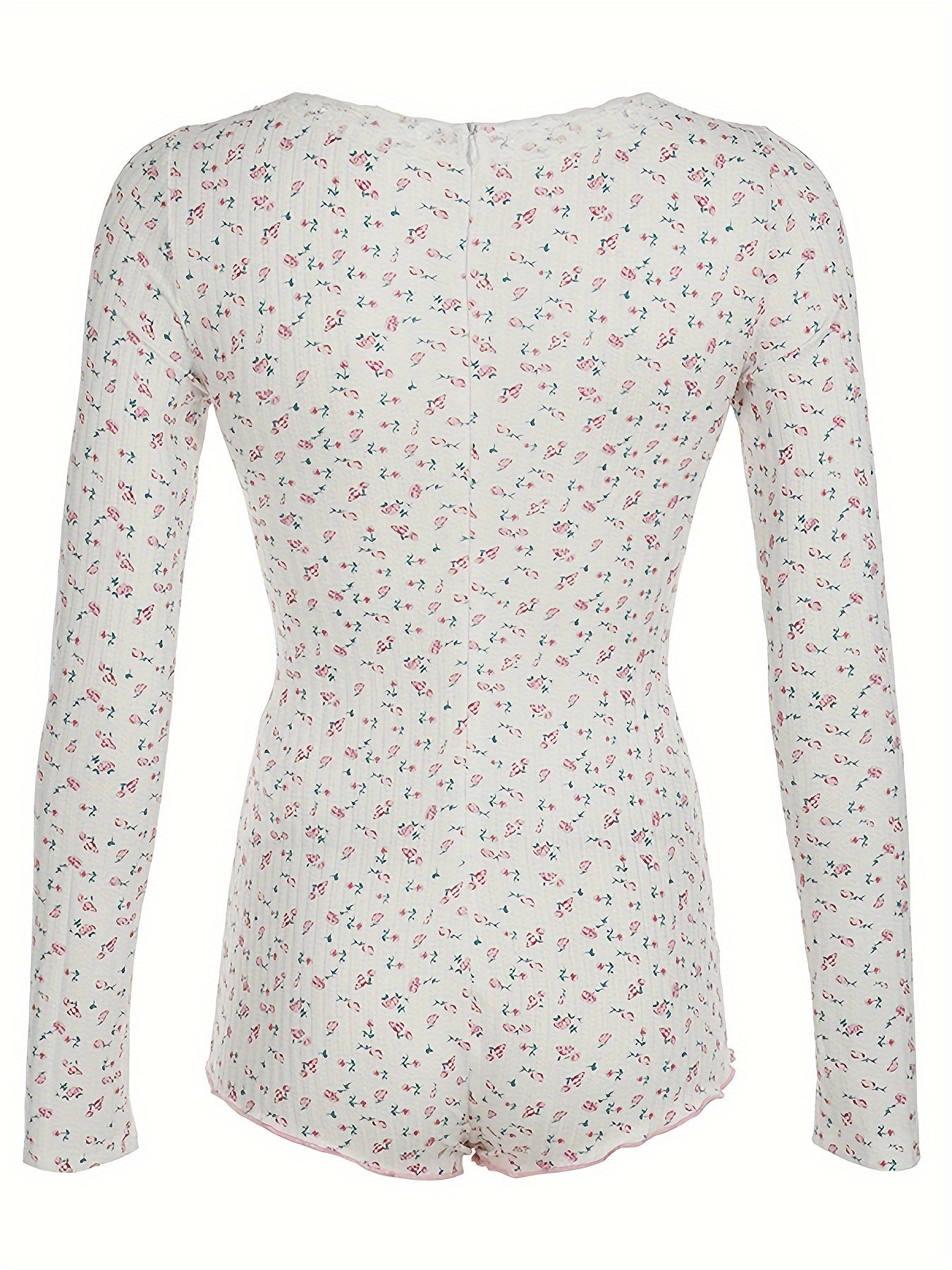 French-Style Floral Romper with Y2K Aesthetics Featuring Contrasting Lace Appliqué And a V-Neck Knit Design for Spring And Autumn.