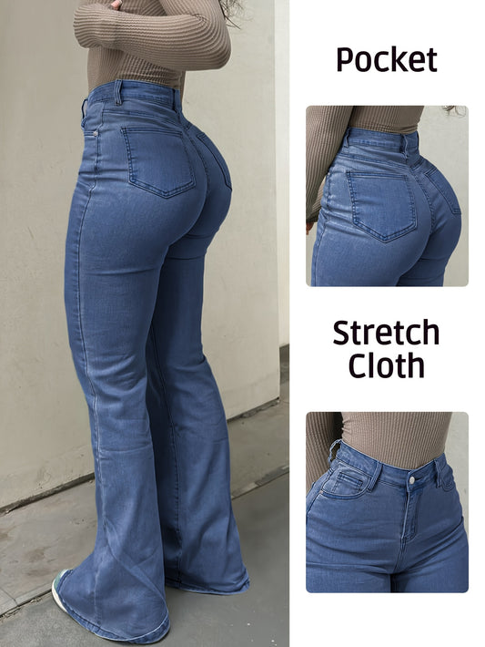 MH1025 Vintage Fashion Trendy Versatile Y2K Street High Elastic Straight Solid Color Denim Long Pants