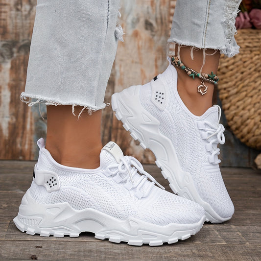 Ladies' White Sports Shoes Feature Breathable Mesh Uppers And Thick Soles. Designed As Casual Lace - Up Outdoor Footwear, These Lightweight Low - Top Shoes Come With An Added Bonus: They Are Available In Plus Sizes.