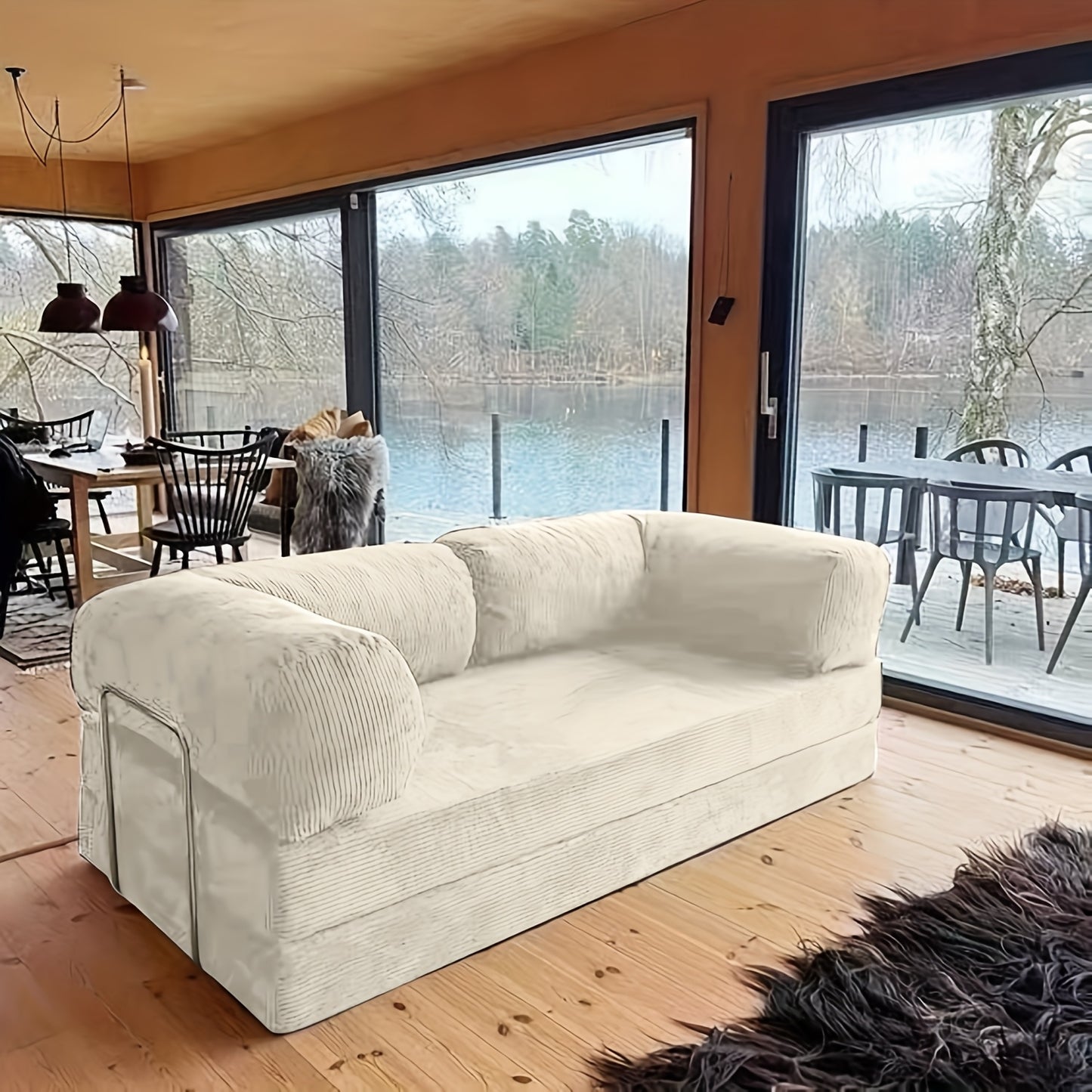 KERDOM 78" Convertible Corduroy Sleeper Sofa Bed - 3-Person Green Space-Saving Love Seat with Pull-Out Bed, High-Rebound Density Foam, Stainless Steel Frame & Spliced Block Design for Living Room, Apartments, Guest Sleeping S