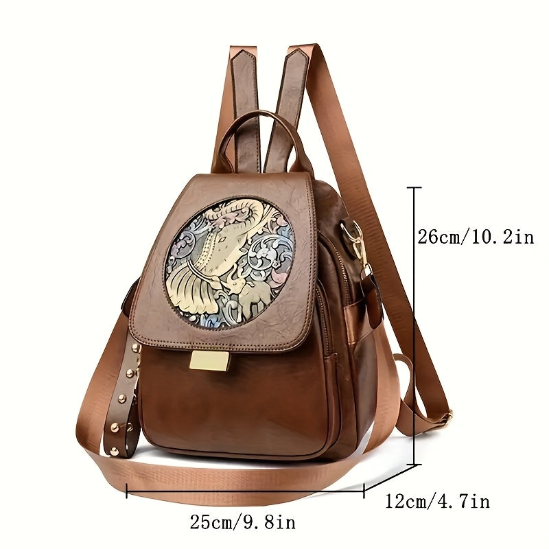 Vintage Boho-Chic Large Tote Bag - Soft Faux Synthetic, Spacious & Lightweight for Travel and Commuting, Adjustable Shoulder Strap, Zipper Closure, Black with Mandala & Eagle Design, Large Tote Ba