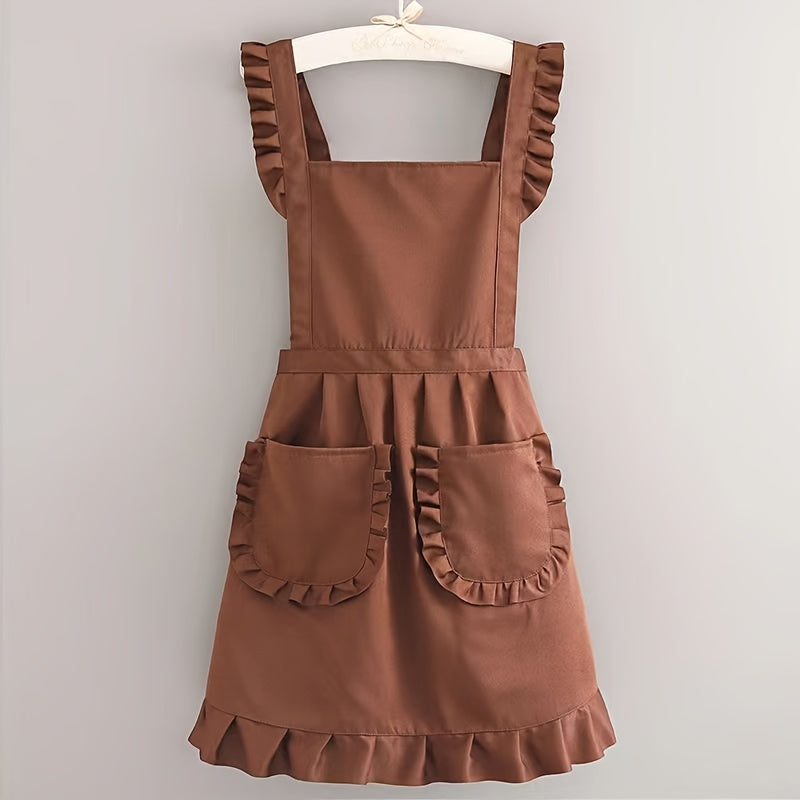 Women'S Fixed Color Apron in Knitted Fabric with Pockets - Elegant Kitchen Accessory, Anti-Stain, Suitable for Thanksgiving, Craft and Cooking Workwear