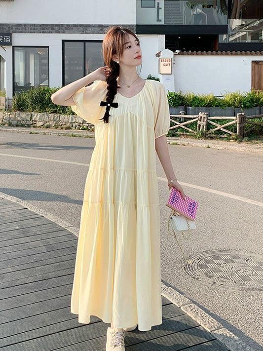 Lazy Light Yellow Elegant Loose Slimming Dress
