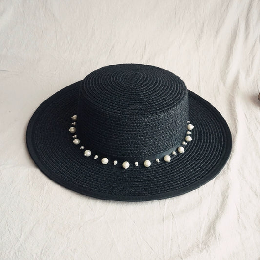 Pearl Trendy Women 'S French Style Retro Wide Brim Beach Straw Hat