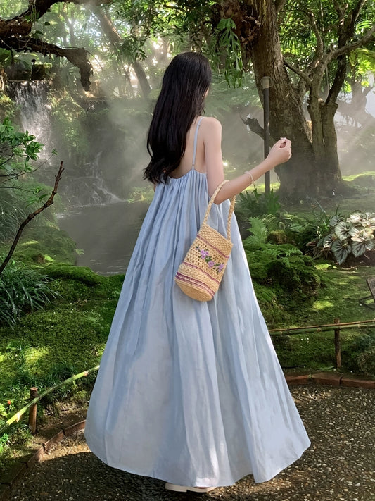 Sanya Seaside Sling Women Design Sense Holiday Style Long dress Simple Temperament Sense of Relaxation Backless Dress Beach