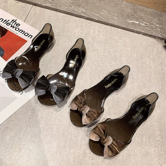 Flower Transparent K-style Fish Mouth Bows Plastic Sandals