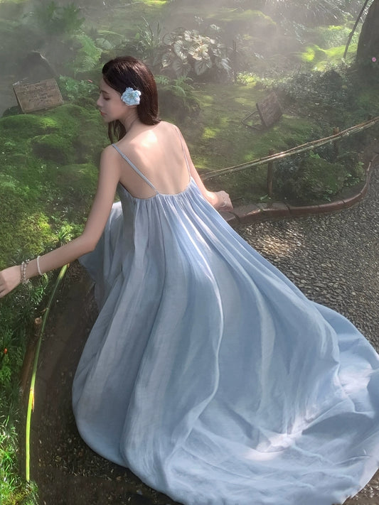 Sanya Seaside Sling Women Design Sense Holiday Style Long dress Simple Temperament Sense of Relaxation Backless Dress Beach