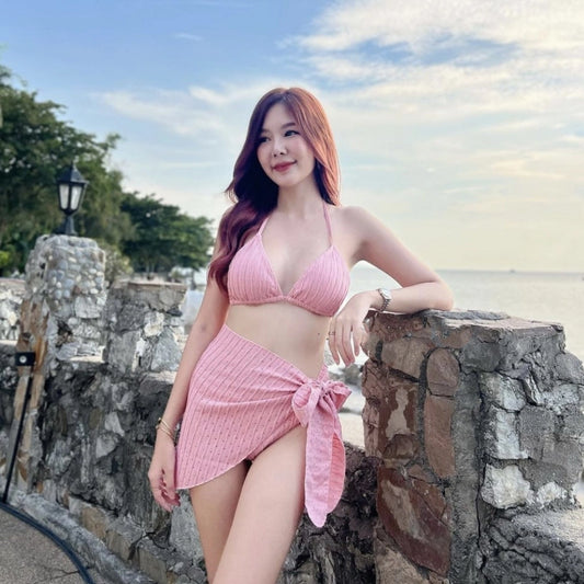 Special Holiday Style Bikinis 2024 New Sexy Dopamine Small Bust Gathered Three-Point Seaside Hot Spring