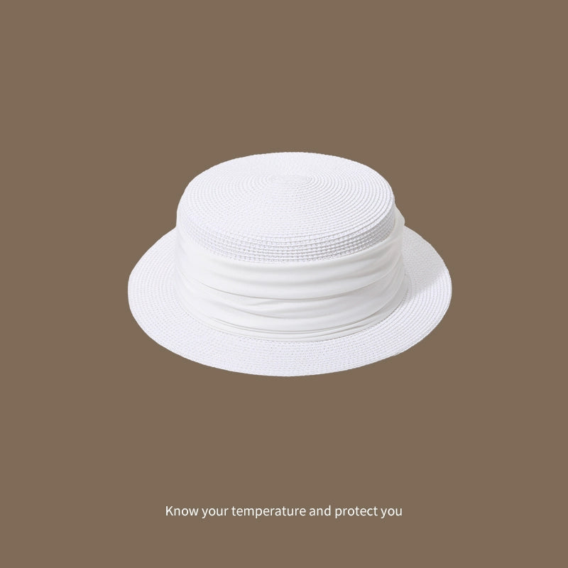 Straw Hat Japanese Style Pleated Ribbon Women's Outing Small Brim