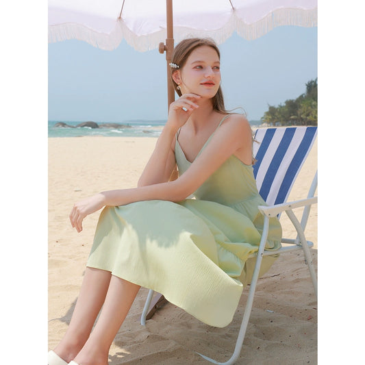 Tricolor Single Wake 2024 Summer New Arrival V-neck Cross Suspender Skirt Cake Dress Dress Long Skirt Vacation Female F