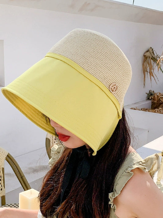 Summer 2023 Hat Ribbon Topless Hat Women's Versatile Holiday UV Protection Sun Hat Travel Sun-Proof Straw Hat