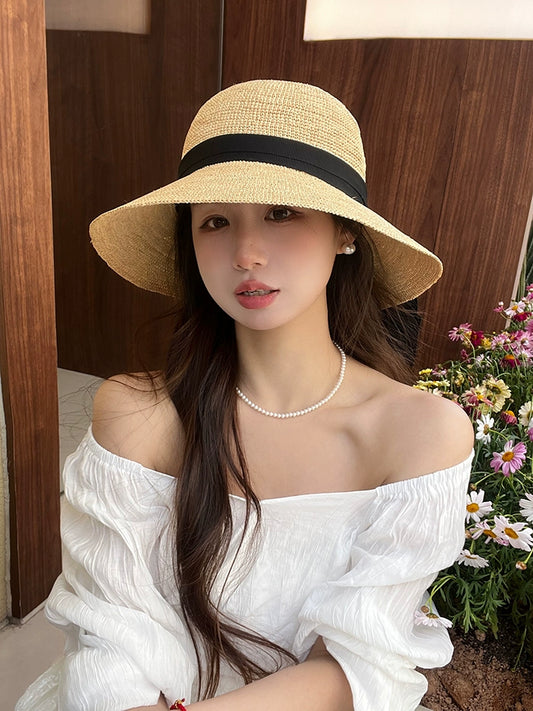 Straw Hat Hand Crocheting Female Elegance Bows Decorative Raffia