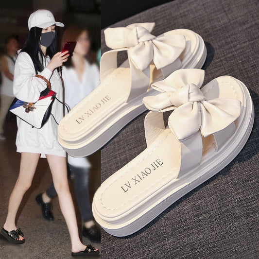 Thick Sole Fairy Style Seaside Holiday Bow Slippers