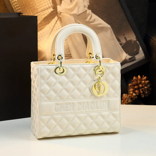 Rhombus Genuine Leather Diana Bag for Girls Birthday Gift 2024 New Light Luxury Shoulder Handbag All-Match Messenger Bag