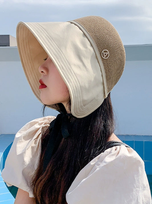 Summer 2023 Hat Ribbon Topless Hat Women's Versatile Holiday UV Protection Sun Hat Travel Sun-Proof Straw Hat