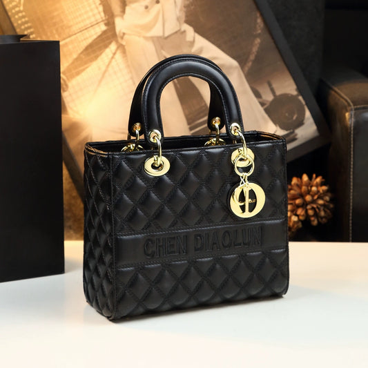 Rhombus Genuine Leather Diana Bag for Girls Birthday Gift 2024 New Light Luxury Shoulder Handbag All-Match Messenger Bag