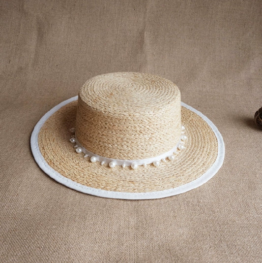 Pearl Trendy Women 'S French Style Retro Wide Brim Beach Straw Hat