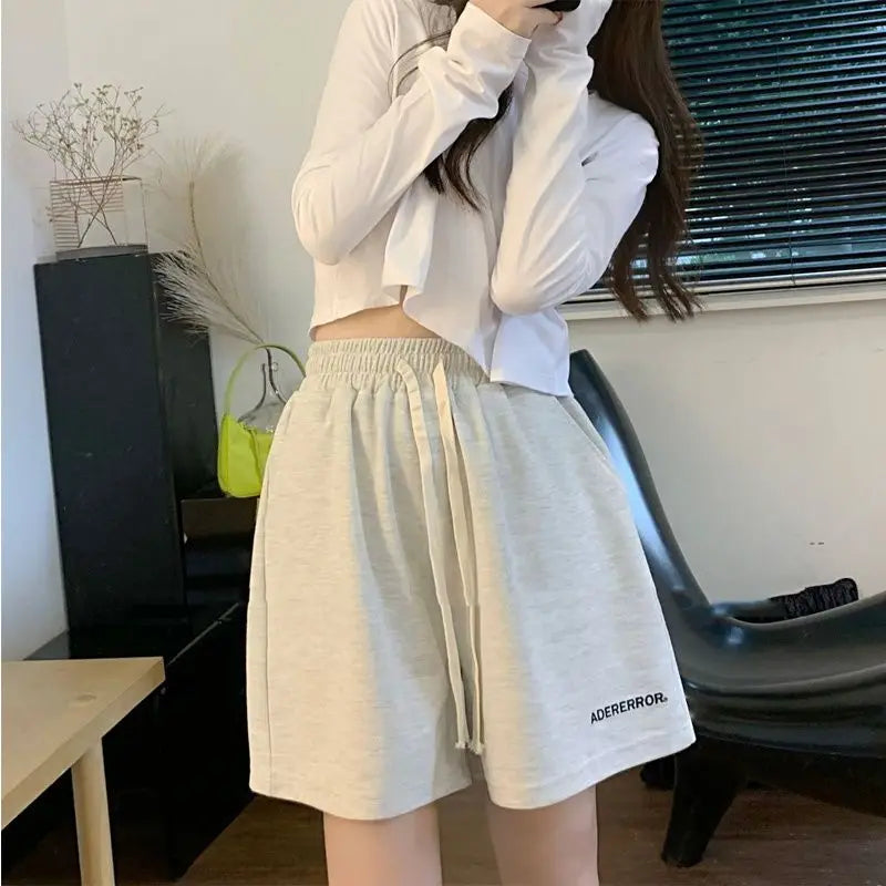 100% Cotton Shorts Ins Sports Shorts Women's Summer and Korean Version Loose and Versatile Straight Wide-footed Casual Pants