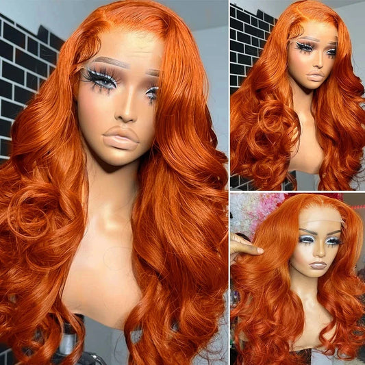 13x4 Ginger Orange Body Wave Human Hair Lace Frontal Wig 13x6 Transparent Lace Frontal Human Hair Wigs Lace Wigs For Black Women