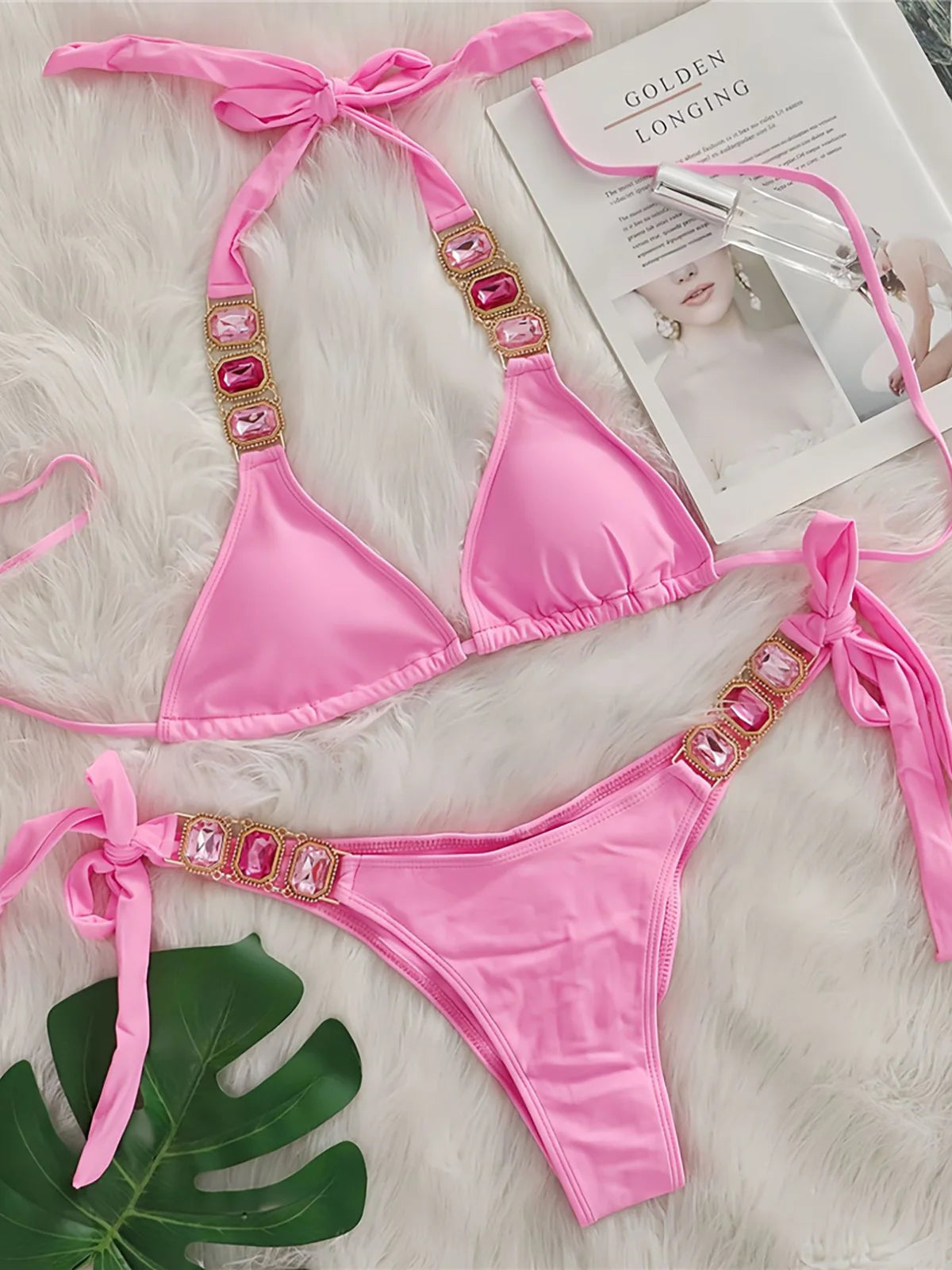10 Colors Diamond Rhinestones Halter Bikini Women Swimwear Female Swimsuit Two-pieces Bikini set Bather Bathing Suit Swim V6194