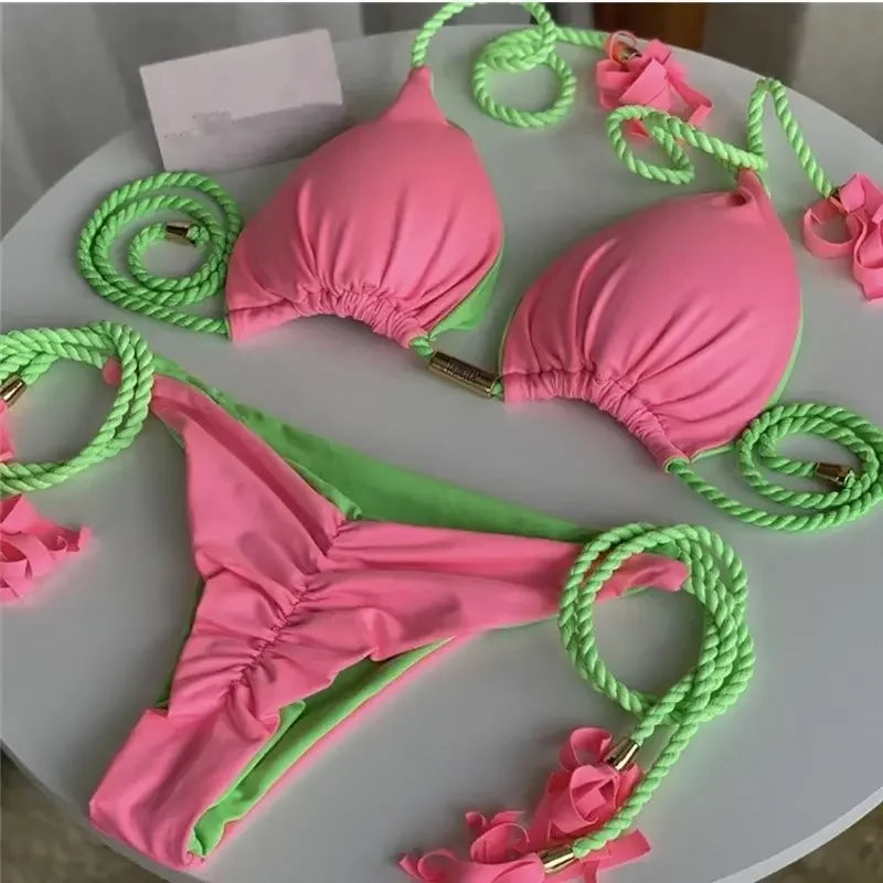 2024 Swimsuit Women's Bikini Print Rope Print Swimsuit