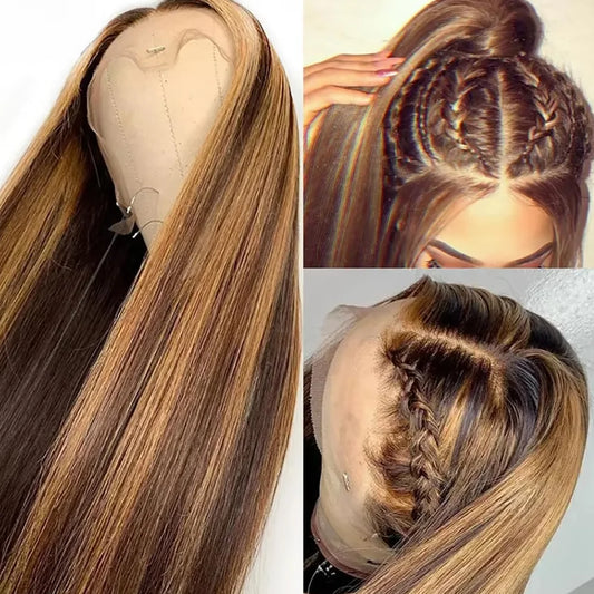 P4/27 Highlight Straight Human Hair Wigs 46 Inches 200 Density Human Hair Wig 13x6 HD Lace Frontal Human Hair Wigs For Women
