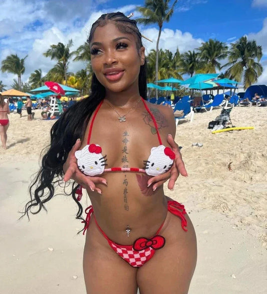 Girls handmade crochet bow brazilian bikini micro biquini inspired swimwear designer swimsuit set beach wear bathing suit women
