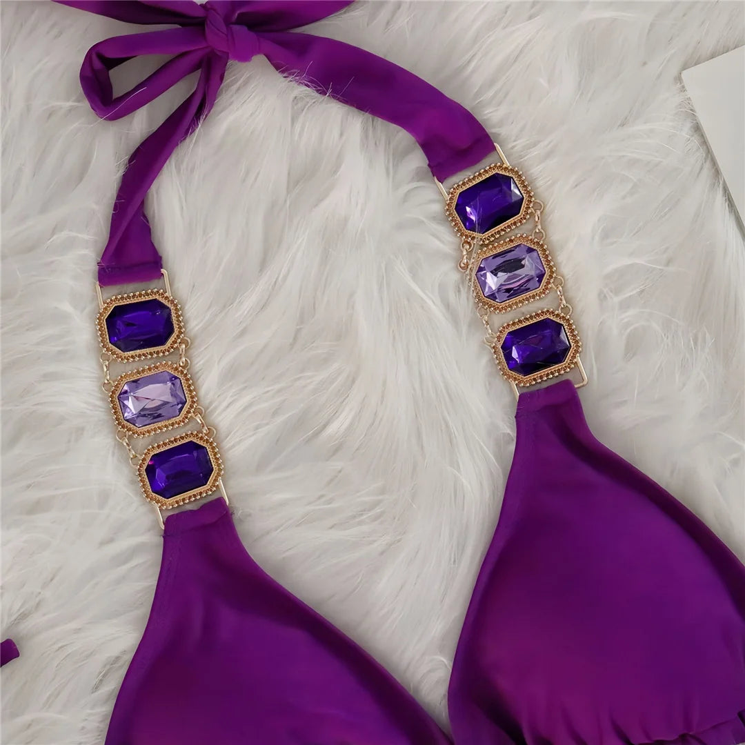 10 Colors Diamond Rhinestones Halter Bikini Women Swimwear Female Swimsuit Two-pieces Bikini set Bather Bathing Suit Swim V6194