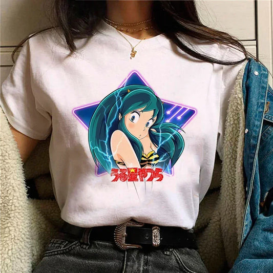 Y2K Urusei Yatsura Printed T-shirt for Women Y2K Girls Comic Clothing Harajuku Y2k Top Vintage Clothes Graphic T Shirts Women