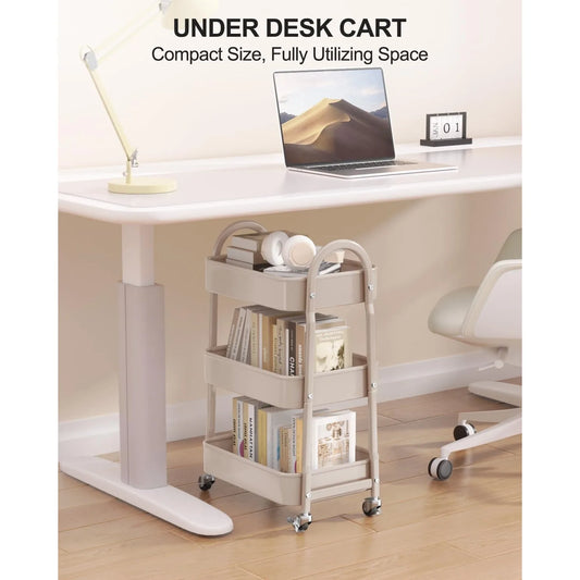 Multifunctional Storage Organizer Trolley with Mesh Baskets for Kitchen, Living Room, Office, Garage (Beige)