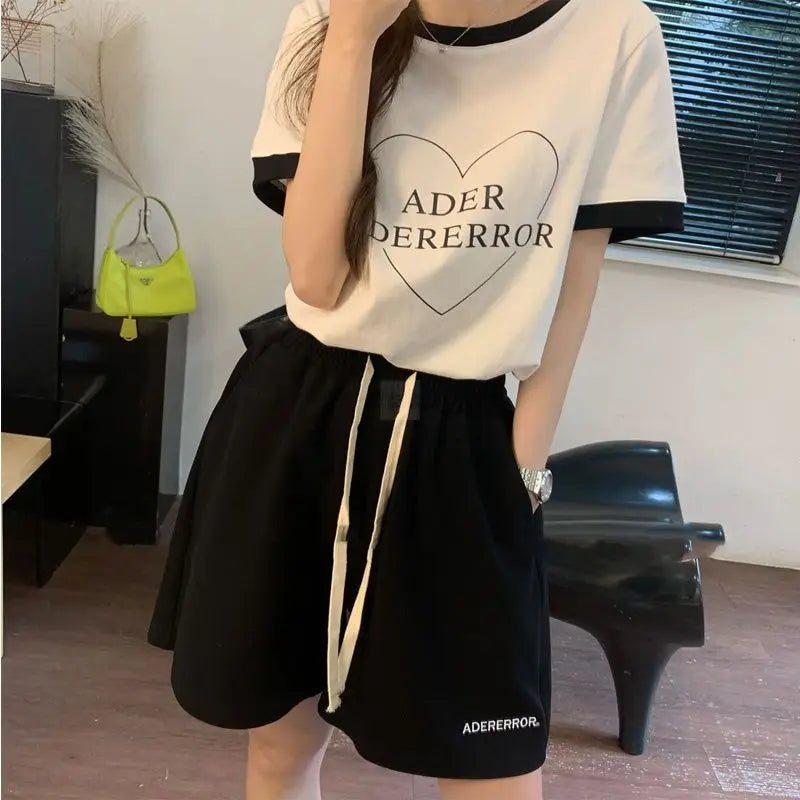 100% Cotton Shorts Ins Sports Shorts Women's Summer and Korean Version Loose and Versatile Straight Wide-footed Casual Pants