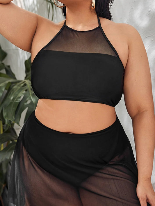 0XL - 4XL Halter Bikini Large Size Swimwear Plus Size Women Swimsuit Female Two-pieces Bikini set Bather Bathing Suit Swim K6701