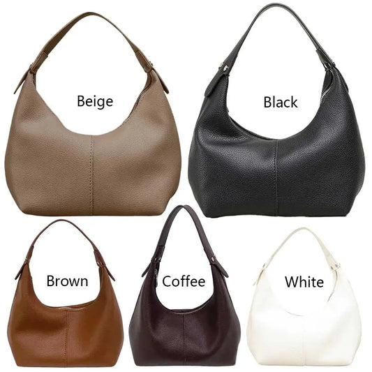 Women Vintage Underarm Bag PU Leather Fashion Tote Handbag Solid Color Simple Shoulder Purse Girls Outdoor Daily Bag