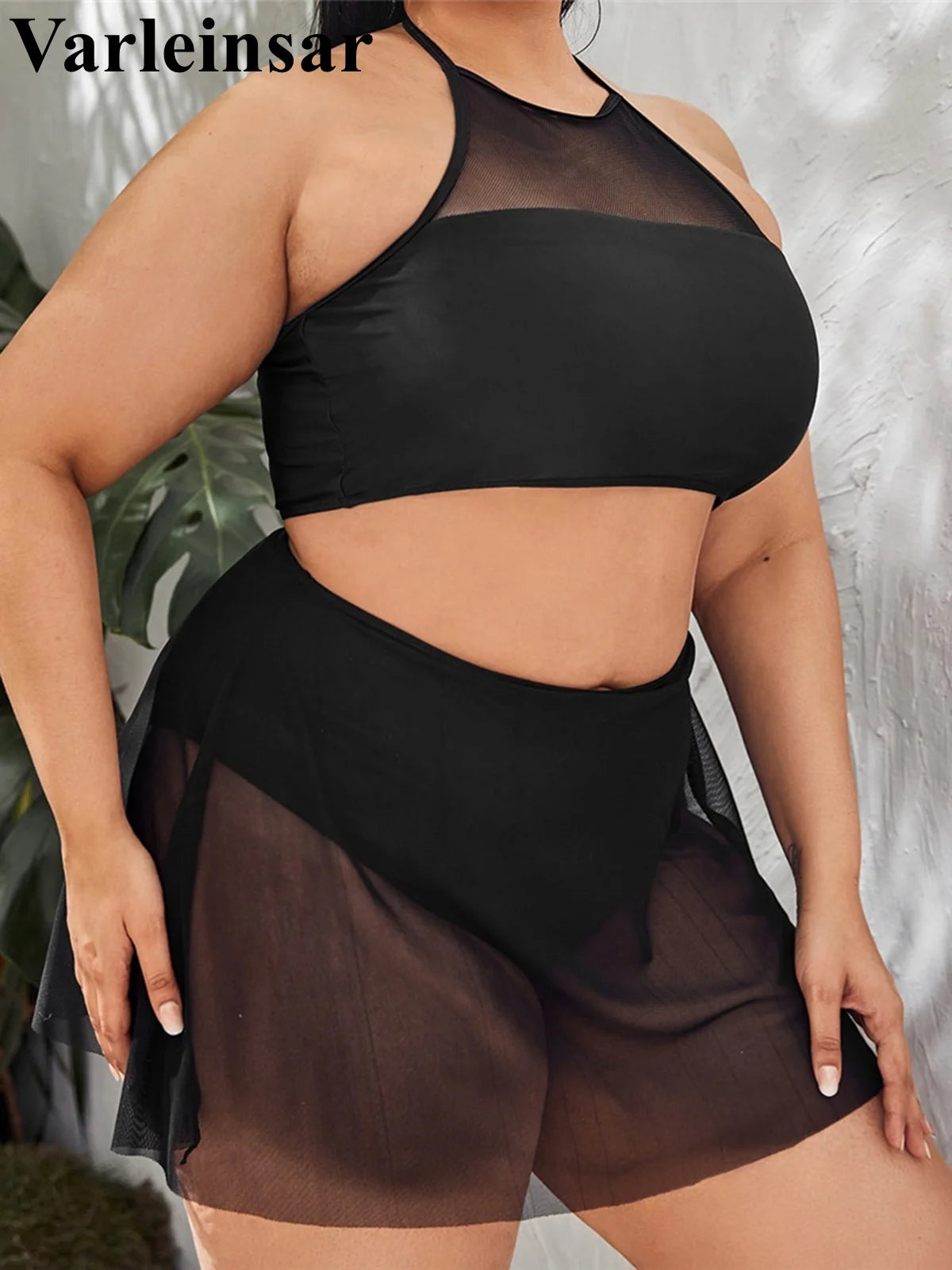 0XL - 4XL Halter Bikini Large Size Swimwear Plus Size Women Swimsuit Female Two-pieces Bikini set Bather Bathing Suit Swim V6701