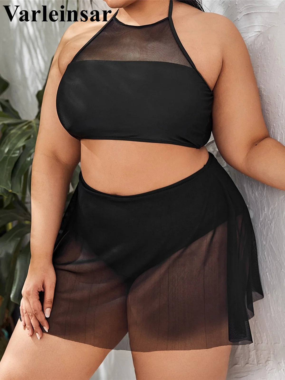 0XL - 4XL Halter Bikini Large Size Swimwear Plus Size Women Swimsuit Female Two-pieces Bikini set Bather Bathing Suit Swim V6701