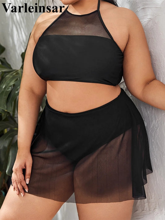 0XL - 4XL Halter Bikini Large Size Swimwear Plus Size Women Swimsuit Female Two-pieces Bikini set Bather Bathing Suit Swim V6701