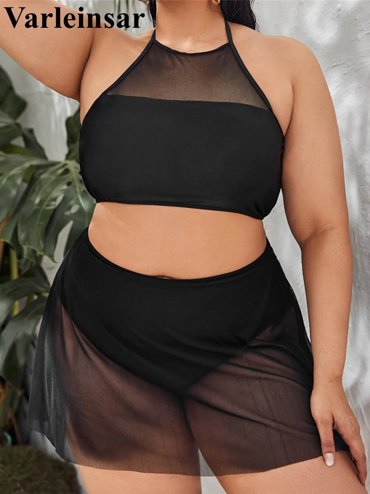 0XL - 4XL Halter Bikini Large Size Swimwear Plus Size Women Swimsuit Female Two-pieces Bikini set Bather Bathing Suit Swim V6701