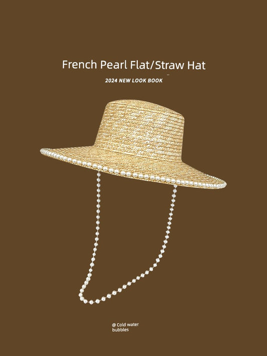 French Pearl Women's Summer Outing Sun Protection Hat Chain