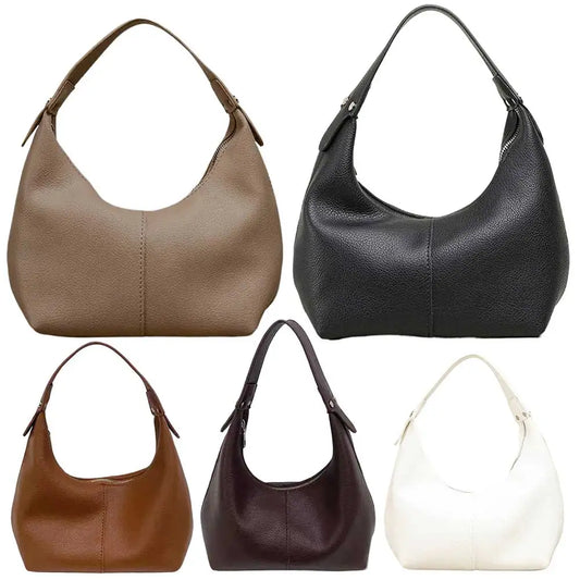 Women Vintage Underarm Bag PU Leather Fashion Tote Handbag Solid Color Simple Shoulder Purse Girls Outdoor Daily Bag