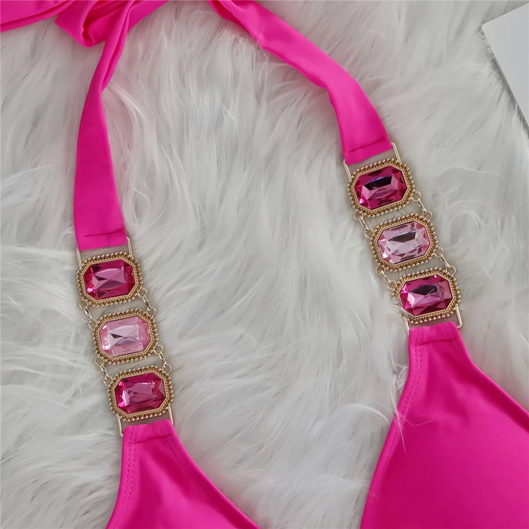10 Colors Diamond Rhinestones Halter Bikini Women Swimwear Female Swimsuit Two-pieces Bikini set Bather Bathing Suit Swim V6194